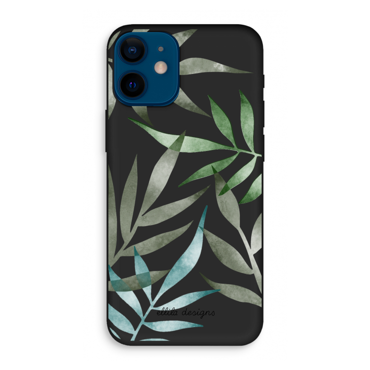 Tropical watercolor leaves: iPhone 12 mini Biologisch afbreekbaar hoesje