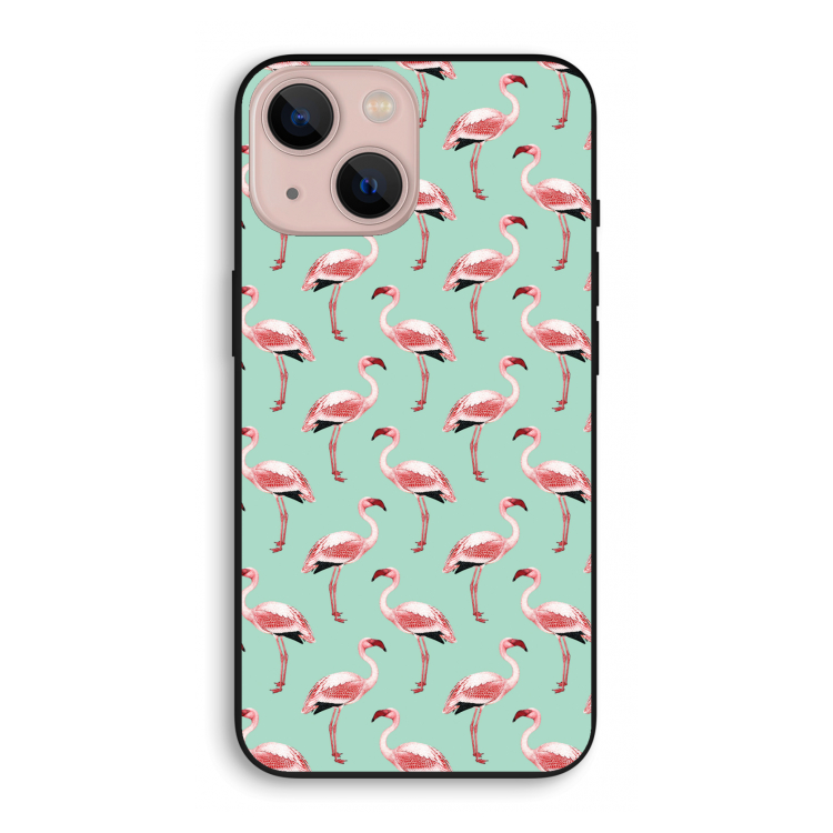 Flamingoprint groen: iPhone 13 mini Biologisch afbreekbaar hoesje