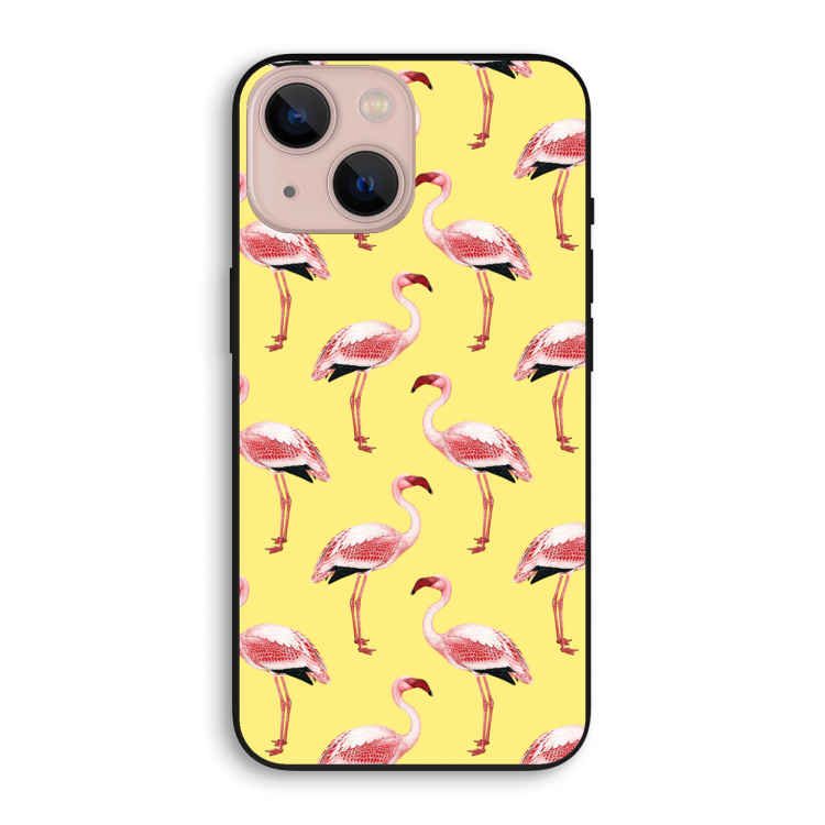 Flamingo's geel: iPhone 13 mini Biologisch afbreekbaar hoesje