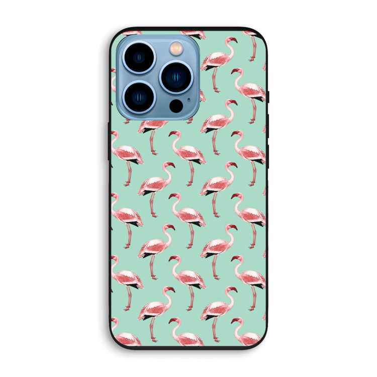 Flamingoprint groen: iPhone 13 Pro Biologisch afbreekbaar hoesje