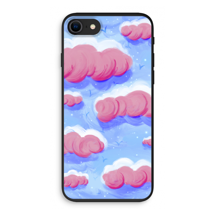 Roze wolken met vogels: iPhone SE 2020 Biologisch afbreekbaar hoesje