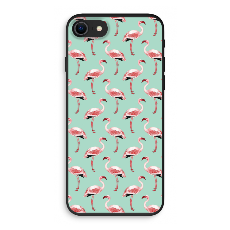 Flamingoprint groen: iPhone SE 2020 Biologisch afbreekbaar hoesje