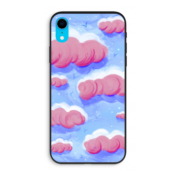 Roze wolken met vogels: iPhone XR Biologisch afbreekbaar hoesje