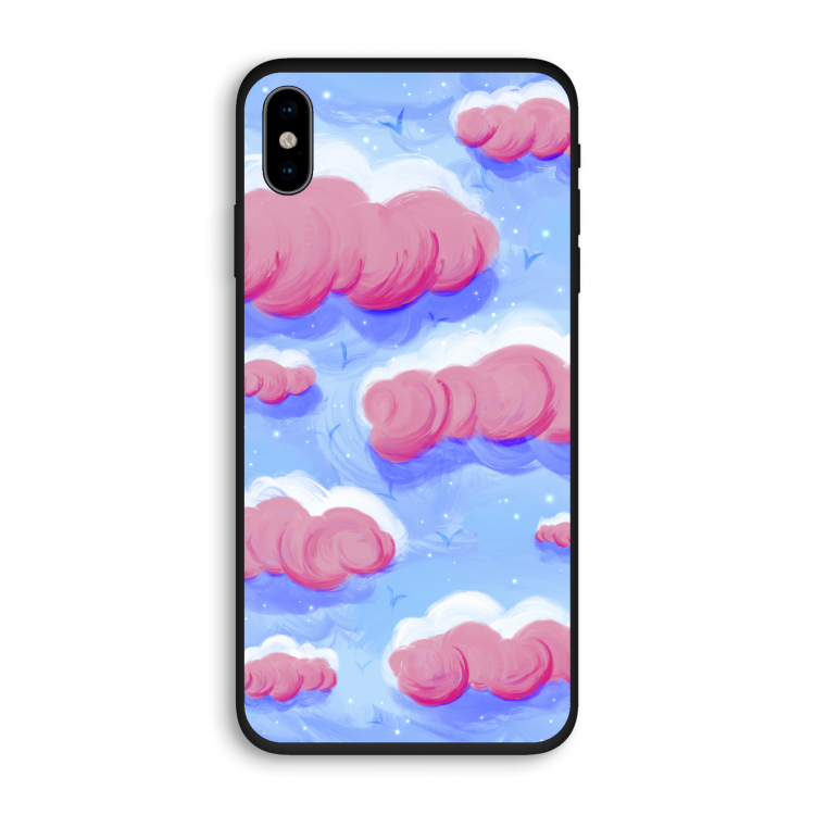 Roze wolken met vogels: iPhone XS Biologisch afbreekbaar hoesje