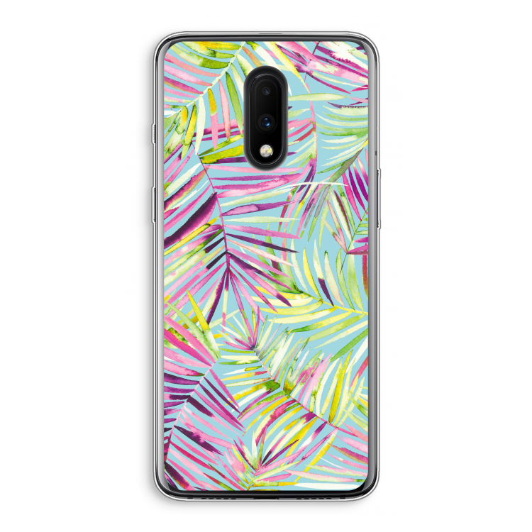 Tropical Palms Blue: OnePlus 7 Transparant Hoesje