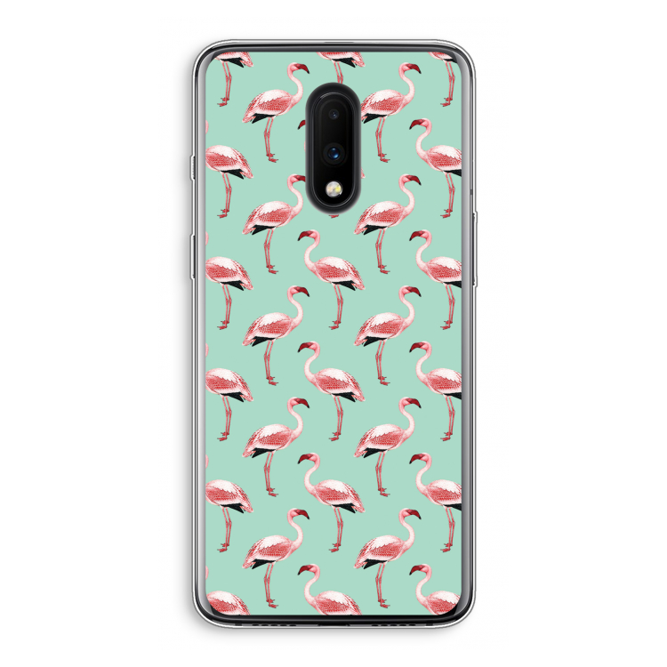 Flamingoprint groen: OnePlus 7 Transparant Hoesje
