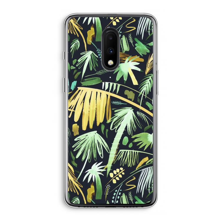 Tropical Palms Dark: OnePlus 7 Transparant Hoesje