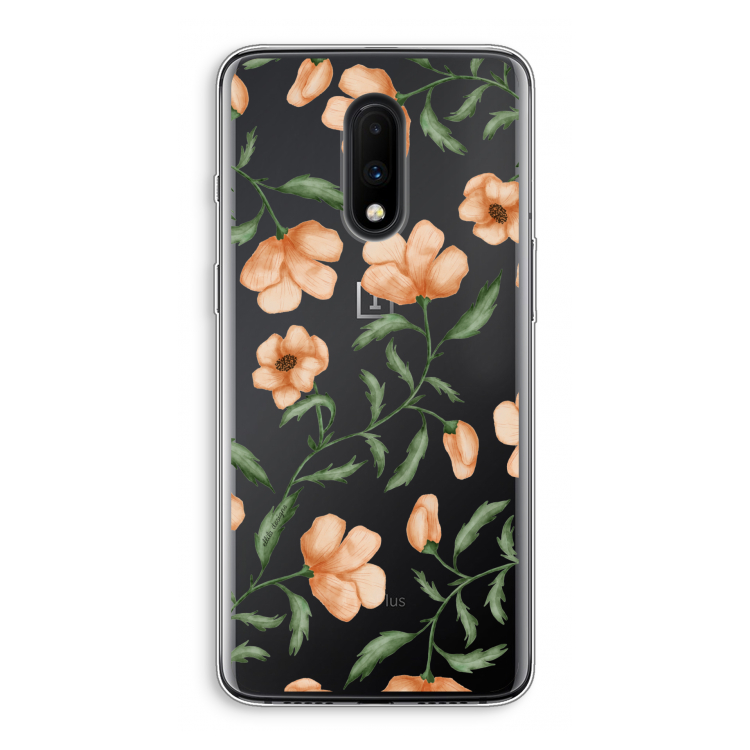 Peachy flowers: OnePlus 7 Transparant Hoesje