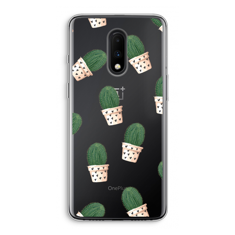 Cactusprint roze: OnePlus 7 Transparant Hoesje