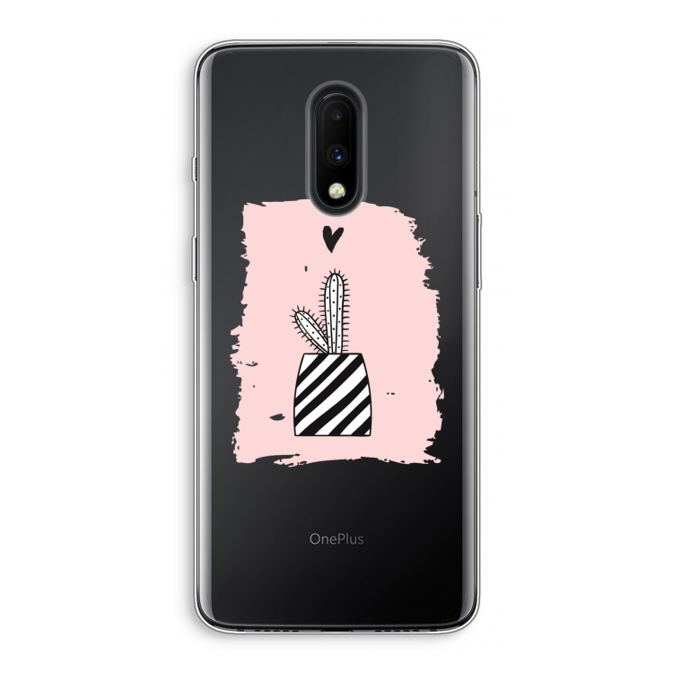 Zwart-wit cactus: OnePlus 7 Transparant Hoesje