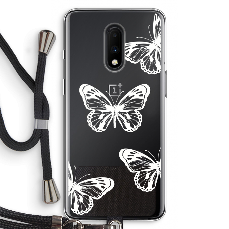 White butterfly: OnePlus 7 Transparant Hoesje met koord
