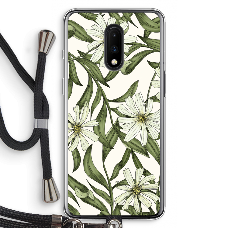 Wit bloemenpatroon: OnePlus 7 Transparant Hoesje met koord