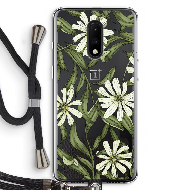 Wit bloemenpatroon: OnePlus 7 Transparant Hoesje met koord