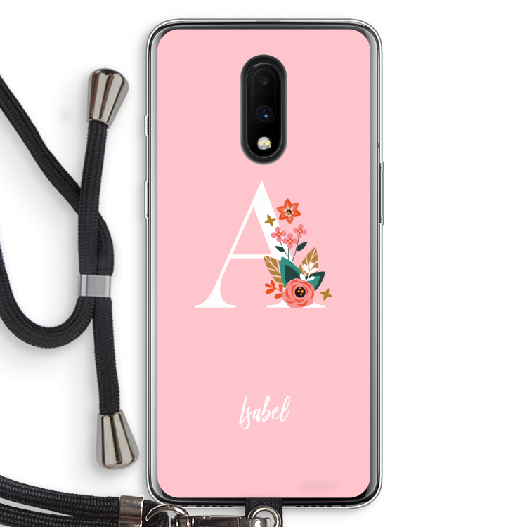 Pink Bouquet: OnePlus 7 Transparant Hoesje met koord