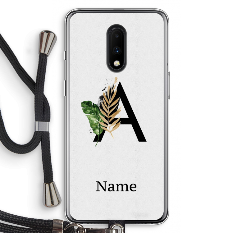 Charcoal Flora: OnePlus 7 Transparant Hoesje met koord