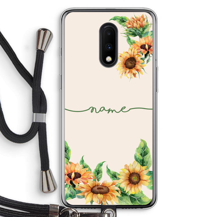 Zonnebloemen: OnePlus 7 Transparant Hoesje met koord