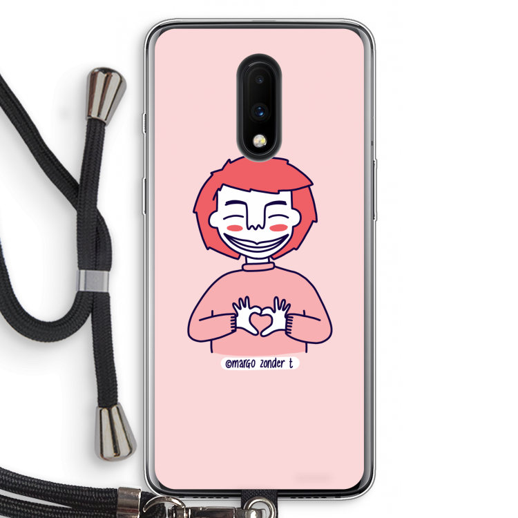 Hartje: OnePlus 7 Transparant Hoesje met koord