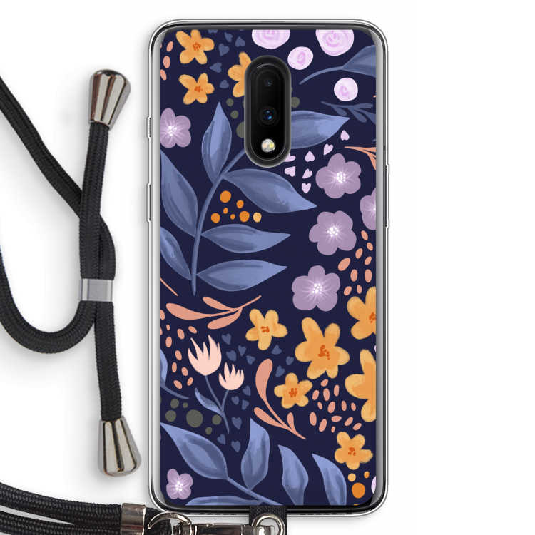 Flowers with blue leaves: OnePlus 7 Transparant Hoesje met koord