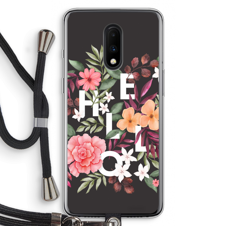 Hello in flowers: OnePlus 7 Transparant Hoesje met koord