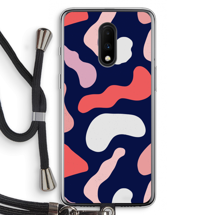 Memphis Shapes Pink: OnePlus 7 Transparant Hoesje met koord