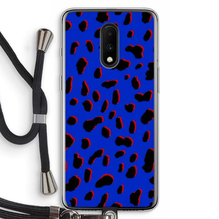 Blue Leopard: OnePlus 7 Transparant Hoesje met koord