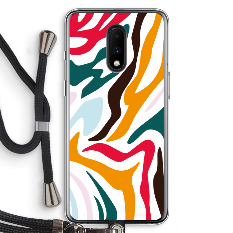 Colored Zebra: OnePlus 7 Transparant Hoesje met koord