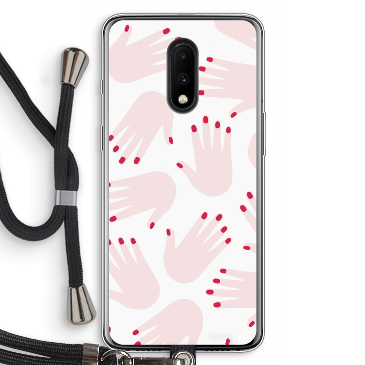 Hands pink: OnePlus 7 Transparant Hoesje met koord