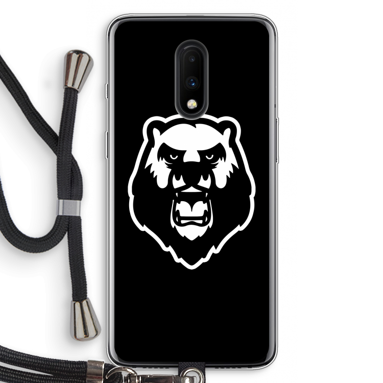 Angry Bear (black): OnePlus 7 Transparant Hoesje met koord