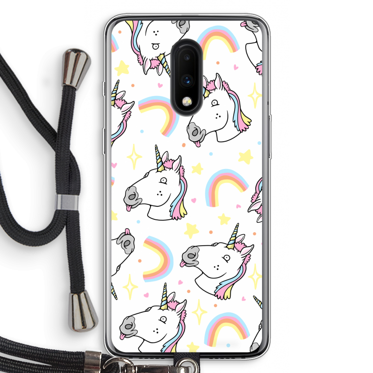Rainbow Unicorn: OnePlus 7 Transparant Hoesje met koord
