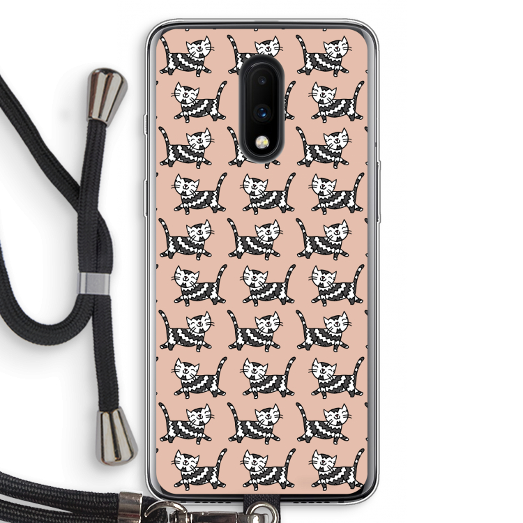 Zwarte poes: OnePlus 7 Transparant Hoesje met koord