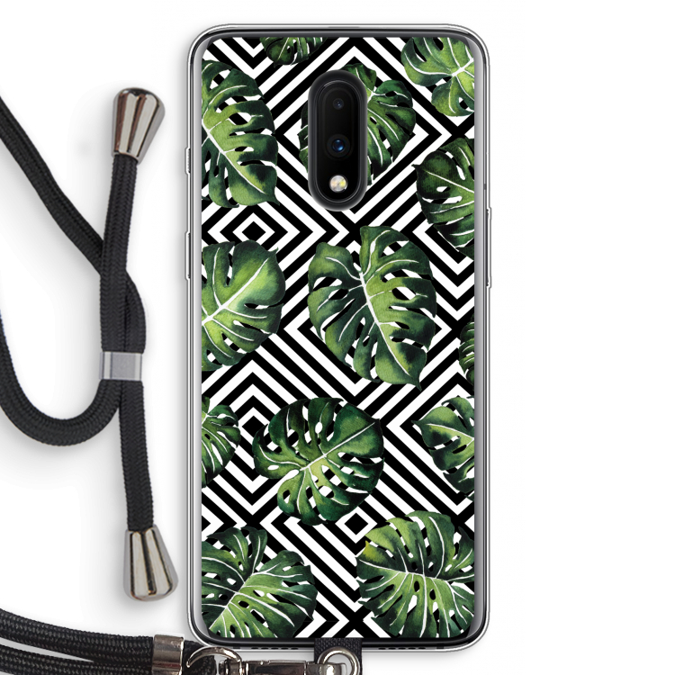 Geometrische jungle: OnePlus 7 Transparant Hoesje met koord
