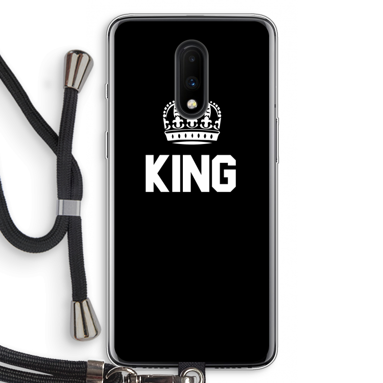 King zwart: OnePlus 7 Transparant Hoesje met koord