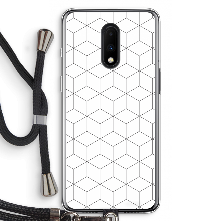Zwart-witte kubussen: OnePlus 7 Transparant Hoesje met koord
