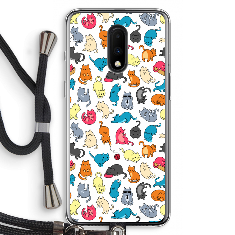 Kleurrijke katten: OnePlus 7 Transparant Hoesje met koord