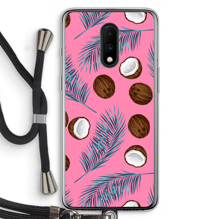 Kokosnoot roze: OnePlus 7 Transparant Hoesje met koord