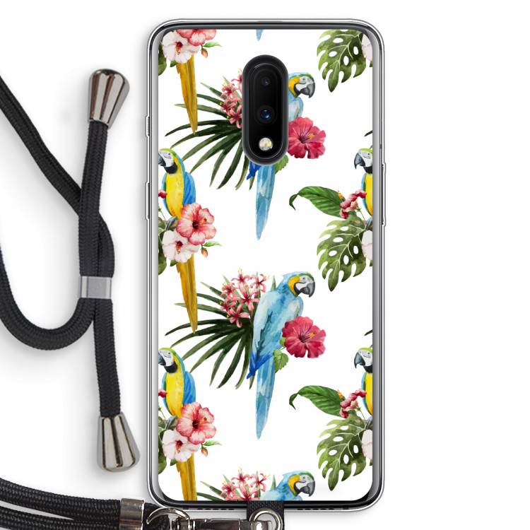Kleurrijke papegaaien: OnePlus 7 Transparant Hoesje met koord