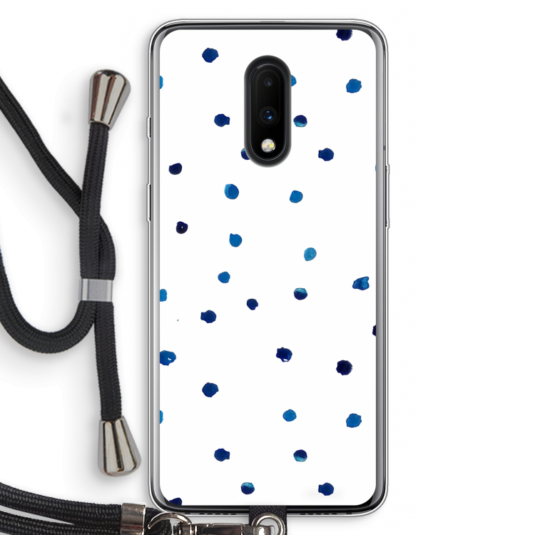 Blauwe stippen: OnePlus 7 Transparant Hoesje met koord
