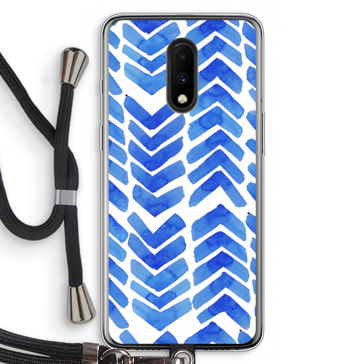 Blauwe pijlen: OnePlus 7 Transparant Hoesje met koord