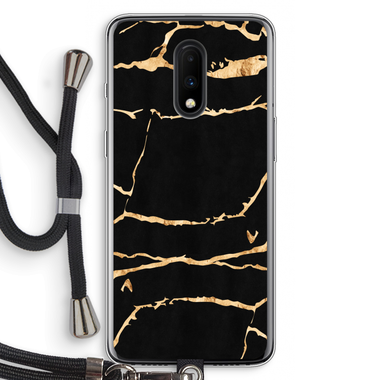 Gouden marmer: OnePlus 7 Transparant Hoesje met koord