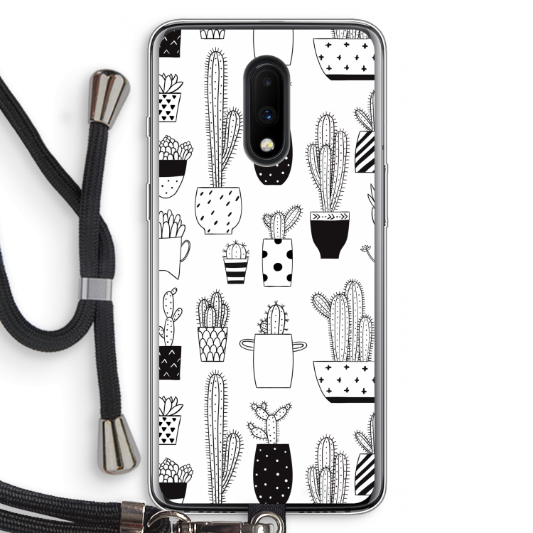 Cactusmotief: OnePlus 7 Transparant Hoesje met koord