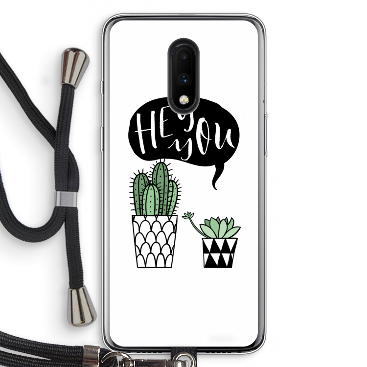 Hey you cactus: OnePlus 7 Transparant Hoesje met koord