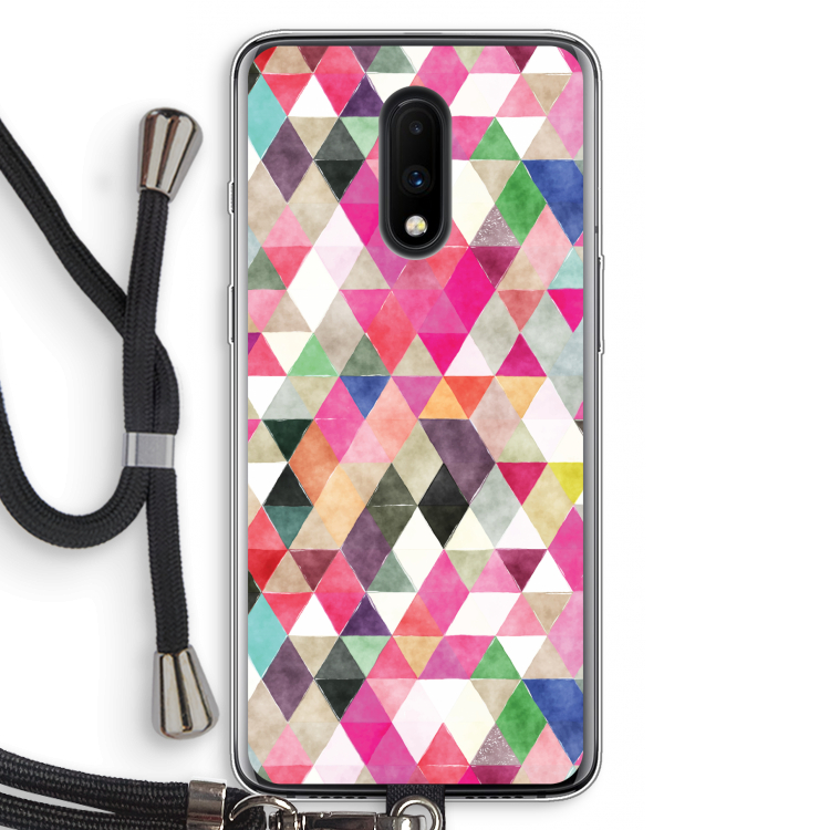 Gekleurde driehoekjes: OnePlus 7 Transparant Hoesje met koord
