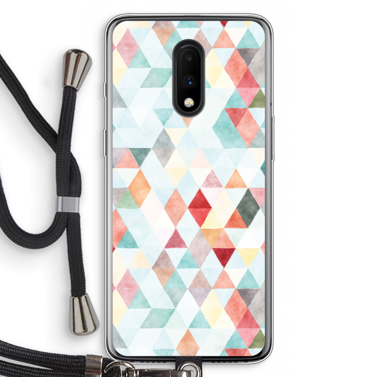 Gekleurde driehoekjes pastel: OnePlus 7 Transparant Hoesje met koord