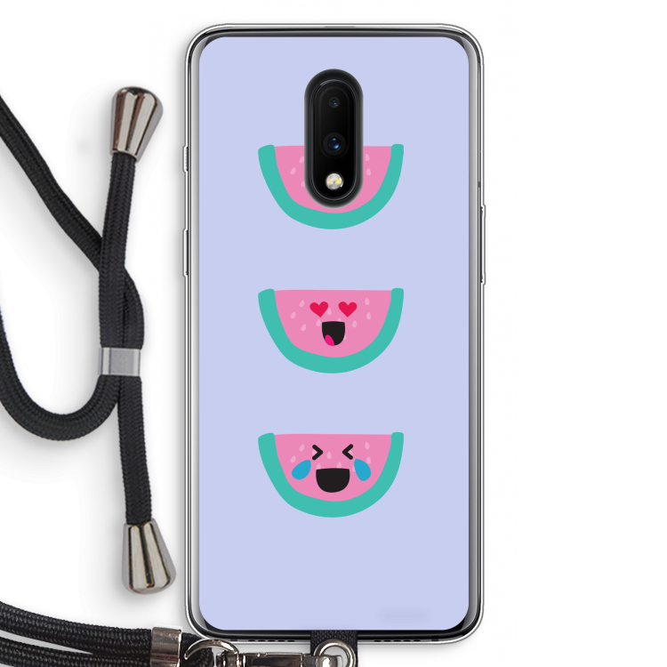 Smiley watermeloen: OnePlus 7 Transparant Hoesje met koord