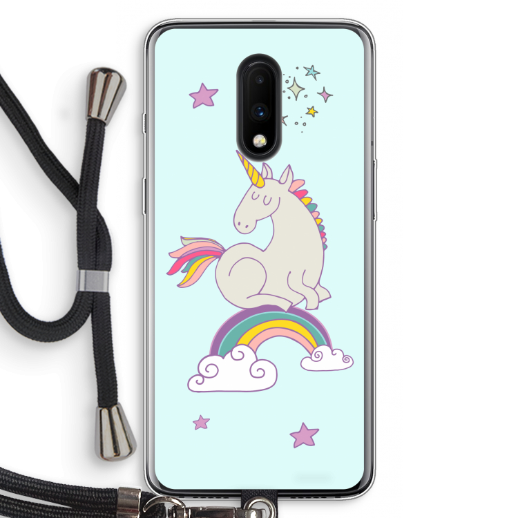 Regenboog eenhoorn: OnePlus 7 Transparant Hoesje met koord