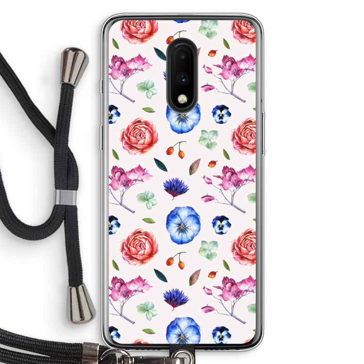 Bloemetjes: OnePlus 7 Transparant Hoesje met koord
