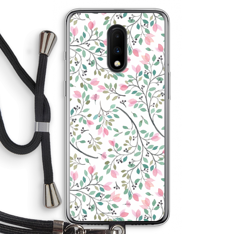 Sierlijke bloemen: OnePlus 7 Transparant Hoesje met koord