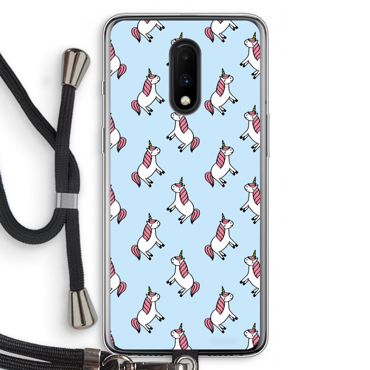 Eenhoorns overal: OnePlus 7 Transparant Hoesje met koord