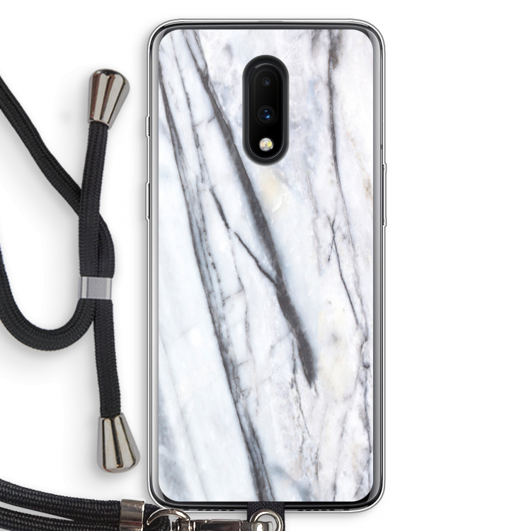 Gestreepte marmer: OnePlus 7 Transparant Hoesje met koord
