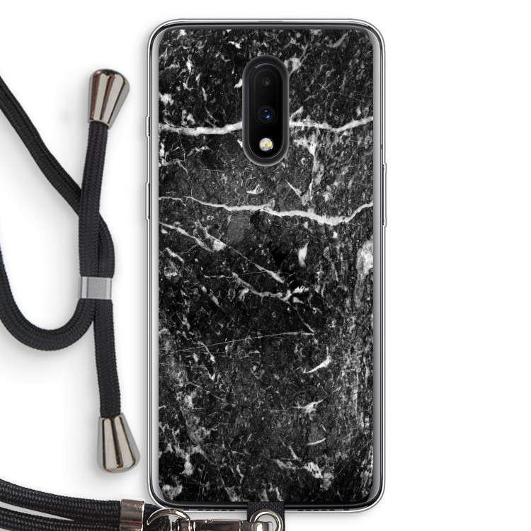 Zwart marmer: OnePlus 7 Transparant Hoesje met koord